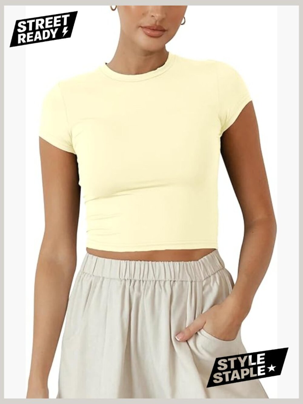 Slim Fit Crop Tee, Cap Sleeve, Form Fitting Basic Top for Summer Yoga